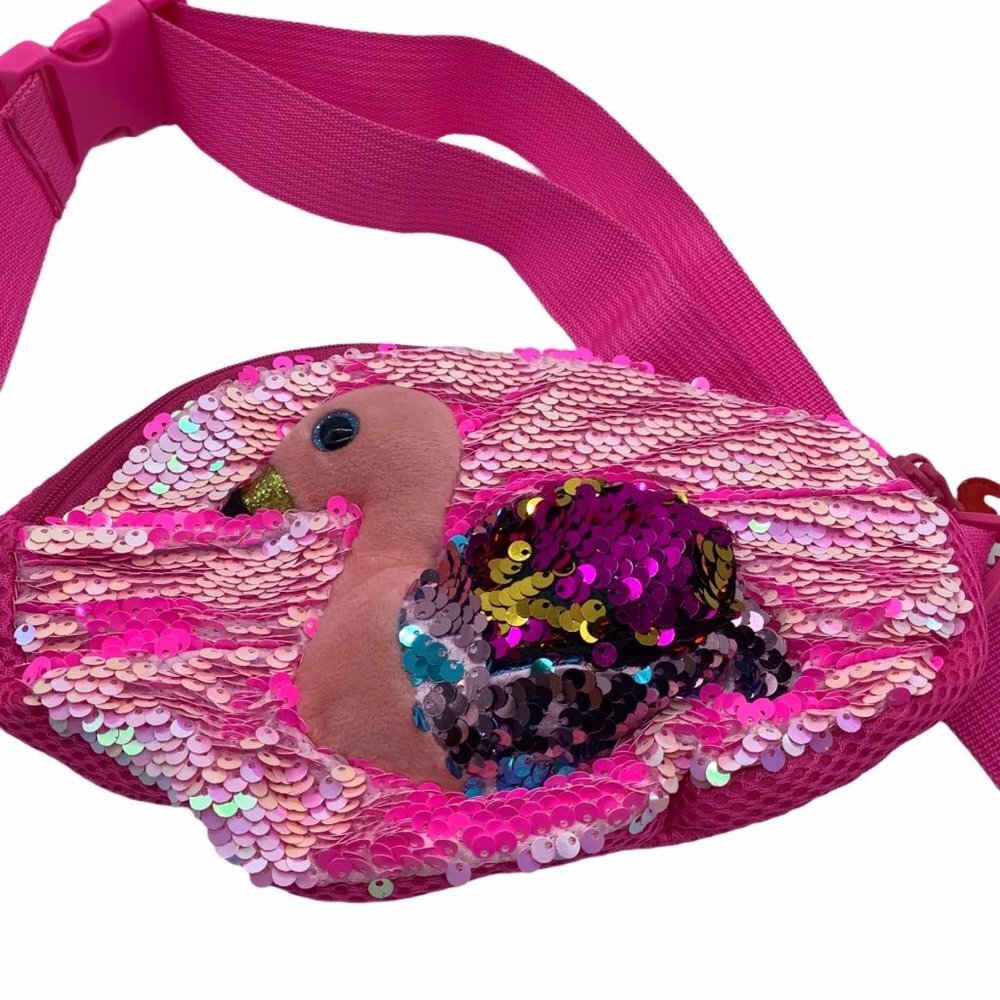 TY Beanie Boo Sequin Flamingo Fanny Pack Belt Bag Gilda Neon Pink 6" x 10" NWOT